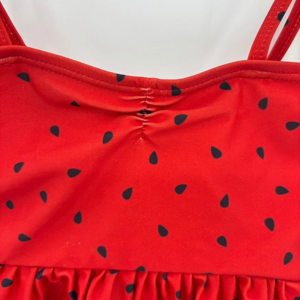 Watermelon Two Piece Swimsuit Girls Large Red Green Ruffle Tankini Vacation Cute